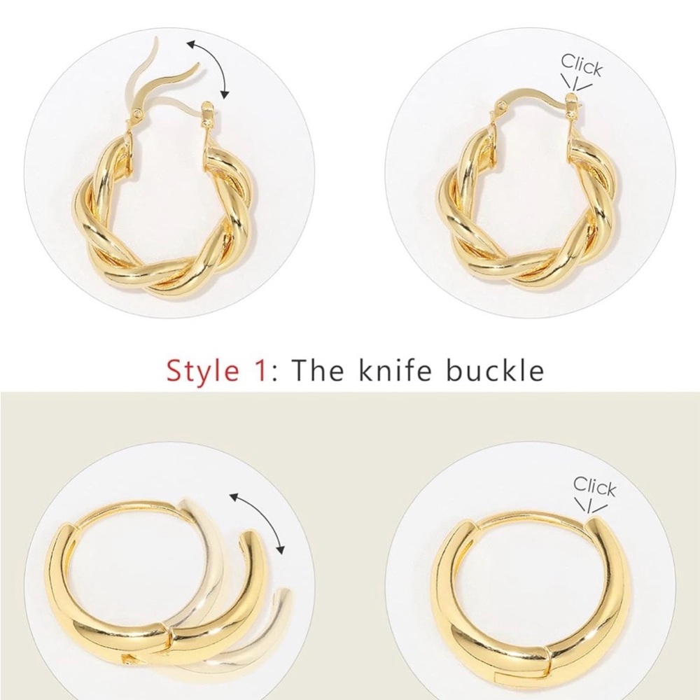 ADOYI 14K yellow gold hoop earrings.Set of 6 pairs with 10 backings. NEW